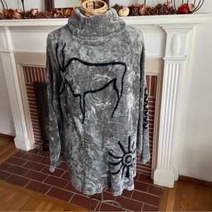 Vintage Mondi gray petroglyphs artsy tunic sweater